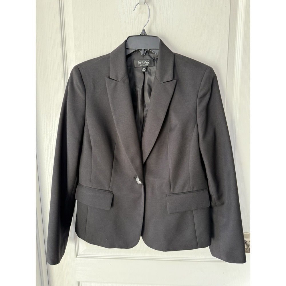 Kasper Womens Solid One Button Blazer Jacket, Black, 10